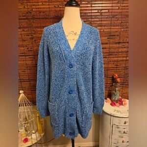 Woman Within Blue V-Neck Button Front Cardigan